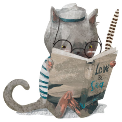 Dekodino Wandtattoo Aquarell Tiere Katze mit Buch beim Lesen grey