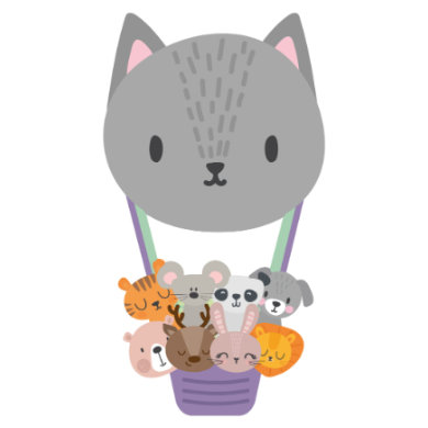 Dekodino Wandtattoo Katze als Heißluftballon mit Tieren mehrfarbig